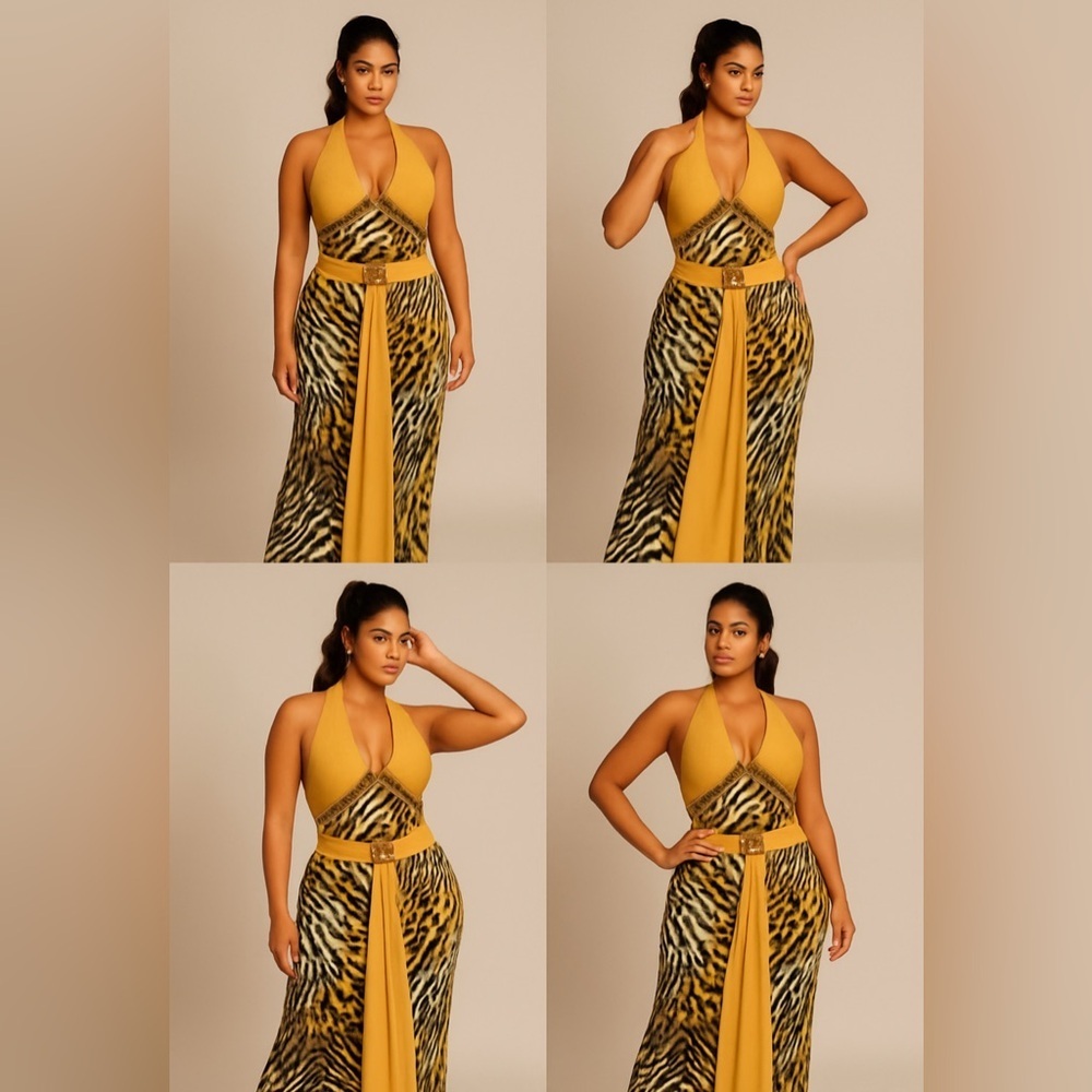 Gold Yellow and Black Backless Dress - Picture 6 of 8